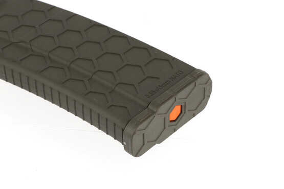 The Hexmag OD Green 15/30 AR-15 magazine has a removeable baseplate